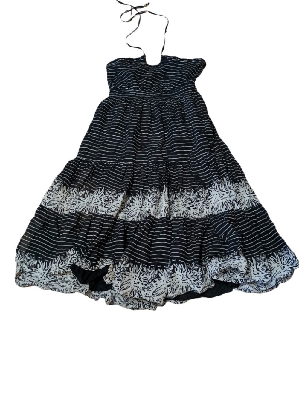 GAP Black and White Striped Halter Maxi Dress with Floral Border